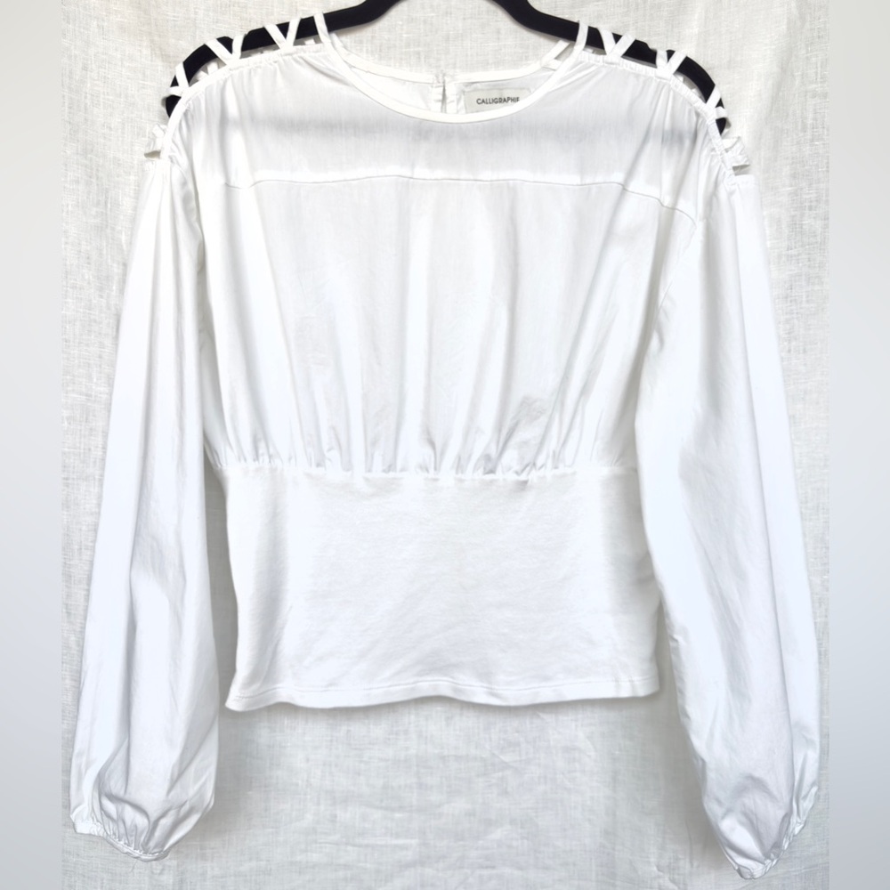 Calligraphie, an Anthropologie Brand, White Cut Out Shoulder Blouse, Never Worn